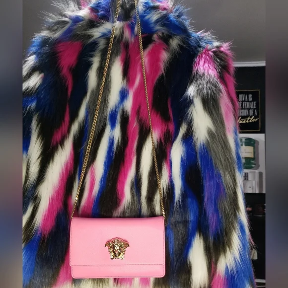 Versace Grained Calfskin Palazzo Chain Bag Crossbody Shoulder Pink Barbie - Picture 3 of 17